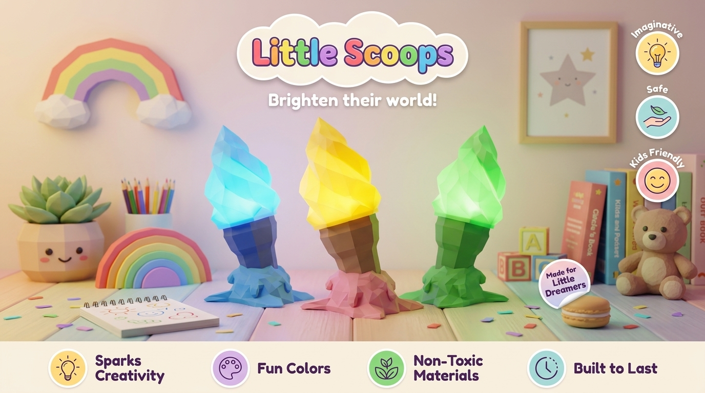 3D Printed Little Scoops Ice Cream Cone Lamp